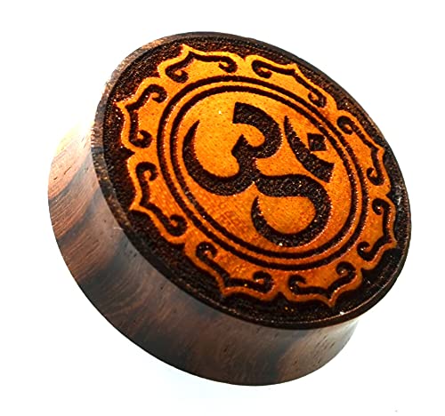 CHICNET Flesh Plug Om Symbol Zeichen Ornament Blume Holz Sonoholz Jackfrucht double flared Tunnel Expander Dehner Ohr Piercing Damen Herren Esoterik Hinduismus Meditation 16 mm von CHICNET