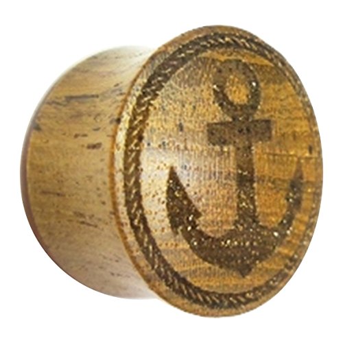 CHICNET Flesh Plug Teakholz Anker Seil Ring Double Flared Lobe Dehner braun Gravur dunkel Expander| Unisex Piercing Damen Herren Meer | Organic Holz Ohrring Ohrstecker 14 mm von CHICNET