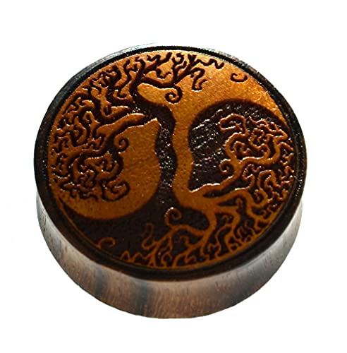 CHICNET Flesh Plug Yggdrasil Baum des Lebens Lebensbaum Yin Yang Holz Sonoholz Jackfrucht double flared Tunnel Expander Dehner Ohr Piercing Damen Herren Wikinger Viking Celtic 18 mm von CHICNET