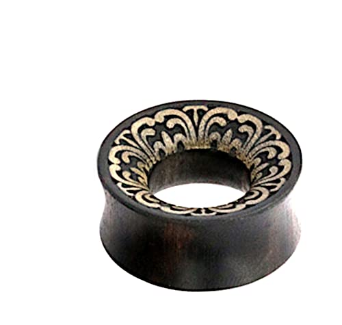 CHICNET Flesh Tunnel Holz double flared helle Blumen Gravur Plug Expander Dehner Lobe Ohr Piercing Organic handmade braun dunkel Damen Herren 6mm - 24mm 08 mm von CHICNET
