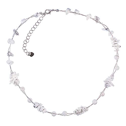 CHICNET Halskette Damen Kette Hals Schmuck aus Schmuckdraht Perlen Stein Splitter Bündel weiß Perlenkette Karabiner nickelfrei verstellbar 42-48cm von CHICNET