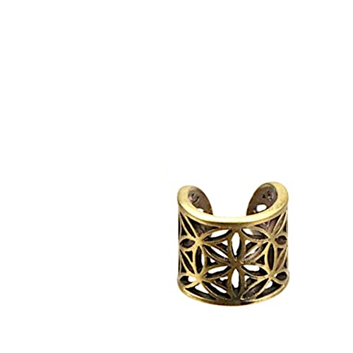 CHICNET Handgefertigte Ear Cuff Messing Ohrmanschette Boho Tribal Design, Dread Beads Perlen Blume des Lebens Ohrring Fake Helix Piercing Damen Herren Ohrklemme gold antik von CHICNET