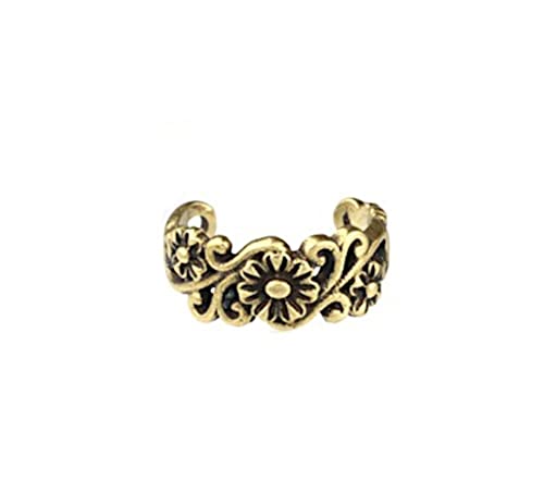 CHICNET Handgefertigte Ear Cuff Messing Ohrmanschette Boho Tribal Design, Dread Beads Perlen Blumen Ohrring Fake Helix Piercing Damen Herren Ohrklemme gold antik von CHICNET