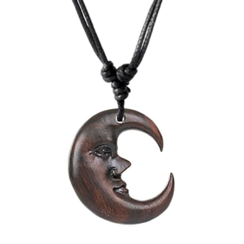 CHICNET Handgefertigte Nara Holz-Ketten: Natürlicher Holzschmuck mit Frei Verstellbarer Baumwollkette Halskette mit Motiv des Mannes im Mond CHICNET Handgefertigte Nara Holz-Ketten: Natürlicher Holzschmuck mit Frei Verstellbarer Baumwollkette Halskette mit Motiv des Mannes im Mond von CHICNET