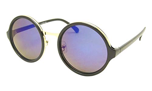 CHICNET Hochwertige Sonnenbrille rund dick Vintage 400UV Metallsteg golden John Lennon Stil blau von CHICNET