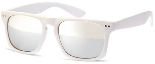 CHICNET Hochwertige Sonnenbrille verspiegelt 400 UV Nerd Vintage Punkte Retro weiß transparent weiß von CHICNET