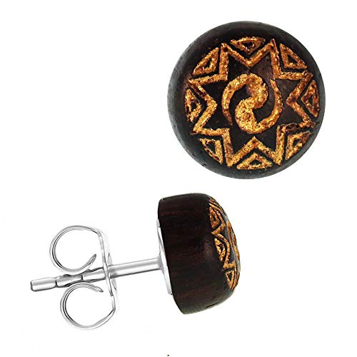 CHICNET Holz Ohrstecker Edelstahl Sonoholz rund 8mm Lasergravur Gold Motive Unisex Damen Herren Celtic keltisch Nordic nordisch Viking Maori Azteken Symbole Krieger Om Spinne Schneeflocke CHICNET Holz Ohrstecker Edelstahl Sonoholz rund 8mm Lasergravur Gold Motive Unisex Damen Herren Celtic keltisch Nordic nordisch Viking Maori Azteken Symbole Krieger Om Spinne Schneeflocke von CHICNET