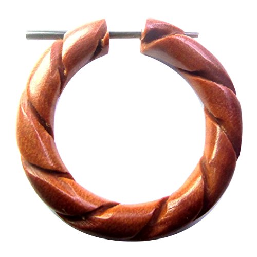 Holz Pin Creolen Narraholz Horn-Pin Dunkelbraun gemasert handgefertigt groß Seil Zahnrad Spinne Schmetterling Rad Dunkelbraun hell rotbraun Herren Damen Kreolen Ohrringe mit Stift (Sawoholz) von CHICNET