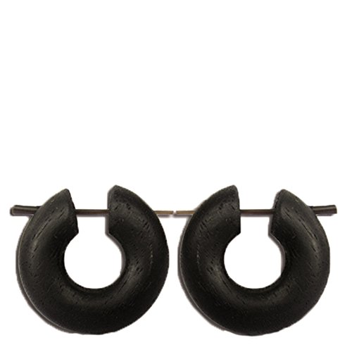 CHICNET Holz Pin Ohrringe groß rund breit schwarz Creolen, C-Form von CHICNET