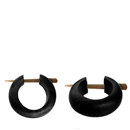 CHICNET Holzcreolen Pin Creolen handgeschnitzt aus schwarzem Sonoholz 15mm Pin-Ohrringe schwarz Damen Herren Ohr Schmuck von CHICNET