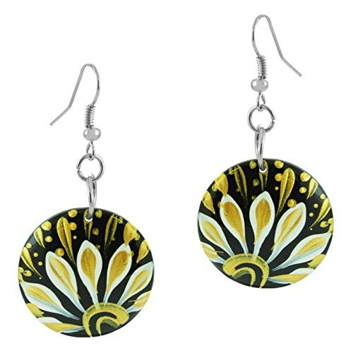 CHICNET Holzohrringe Blumen schwarz Gold Ohrringe Holz Edelstahl Ohrhänger Damen Organic Schmuck Scheibe CHICNET Holzohrringe Blumen schwarz Gold Ohrringe Holz Edelstahl Ohrhänger Damen Organic Schmuck Scheibe von CHICNET
