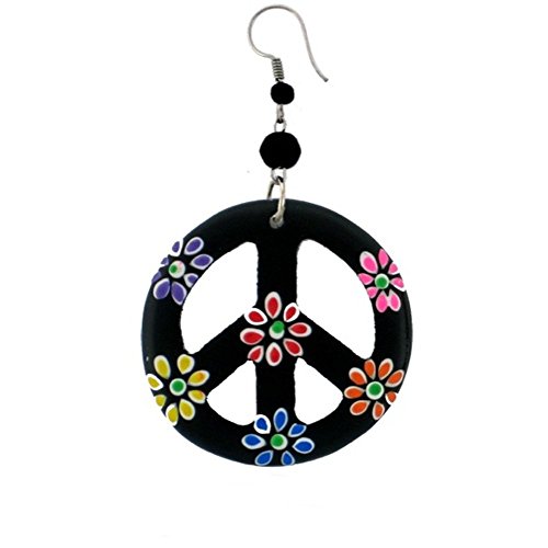 CHICNET Holzohrringe schwarz Peace bunt Blumen Perlen Ohrringe Holz Edelstahl Ohrhänger Damen Organic von CHICNET