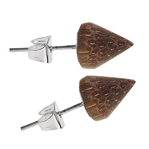 CHICNET Holzohrstecker Ohrstecker Holz Kegel 925 Sterling Silber 8 mm Maserung Spitze Niete Ohrschmuck Organic Ethno Celtic Nordic punkig rockig keltisch Tribal Damen Herren Lobe Piercing Salakholz von CHICNET