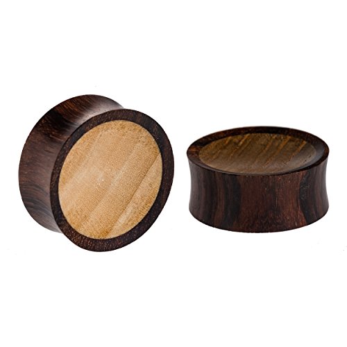 CHICNET Krokodilholz dreifarbig Holz Plug handgeschnitzt Sonoholz Teakholz Flesh Tunnel | 2 in1 Wechsel Holzplug Unisex Damen Herren Lobe Piercing Expander Dehner Ohrring Double Flared Rand Inlay von CHICNET