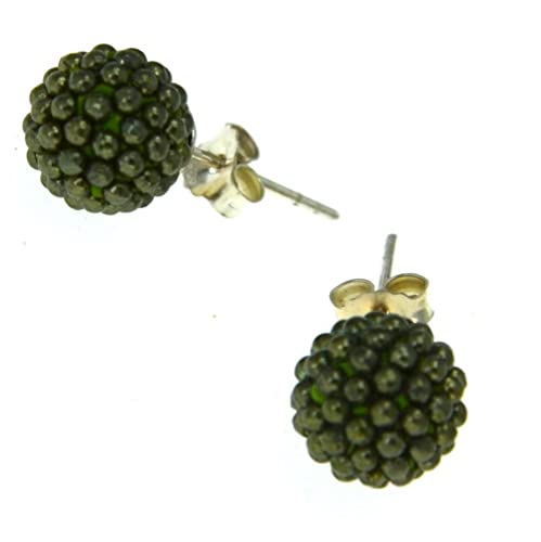 CHICNET Kugel Ball Ohrstecker 925 Sterling Silber Mini Perlen 10mm 8mm Damen Herren Beeren Ohrringe brombeere türkis hell grün khaki Ohr Schmuck Perlenohrstecker khaki von CHICNET