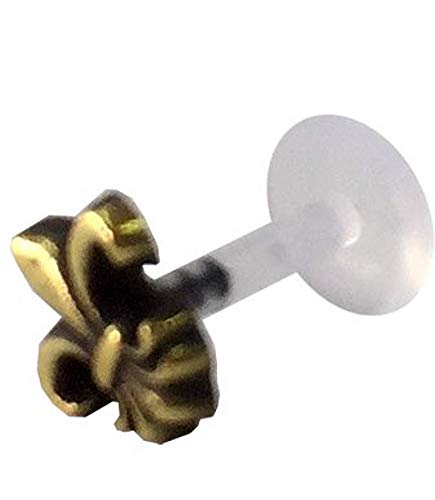 CHICNET Labret Lippen Piercing Acryl Lilie antik golden Brass Motiv Tragus Gold Messing Lippenpiercing Unisex Damen Herren weich Soft Stecker klar transparent Symbol von CHICNET