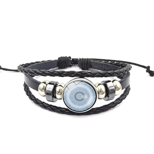 CHICNET Manga Anime Sharingan Auge Leder Armband schwarz silber grau verstellbar Perlen Edelstahl Zink geflochten Band Click Button Scheibe Männer Frauen Arm Schmuck Boruto Jogan von CHICNET