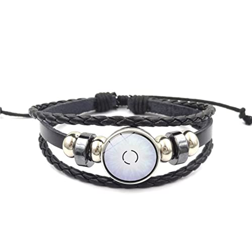 CHICNET Manga Anime Sharingan Auge Leder Armband schwarz silber grau verstellbar Perlen Edelstahl Zink geflochten Band Click Button Scheibe Männer Frauen Arm Schmuck Byakugan von CHICNET