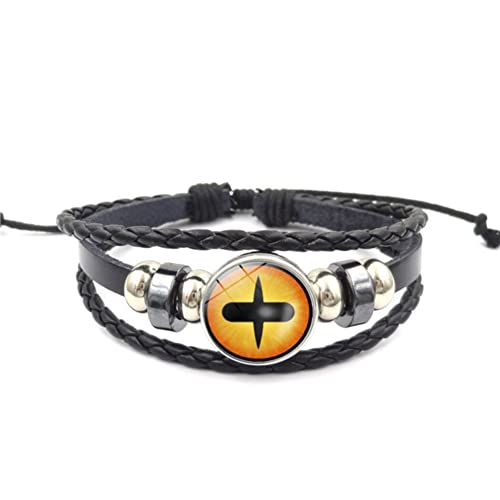 CHICNET Manga Anime Sharingan Auge Leder Armband schwarz silber grau verstellbar Perlen Edelstahl Zink geflochten Band Click Button Scheibe Männer Frauen Arm Schmuck Nine Tails von CHICNET