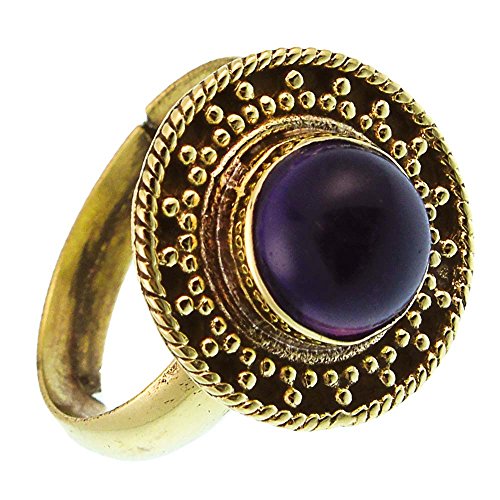 CHICNET Messing Ringe Amethyst rund Seil Dreiecke antik golden verstellbar Tribal Schmuck| Fingerringe Messingringe Brass Gold lila Damen Vintage Retro mit Stein |Damenringe breit dünn von CHICNET