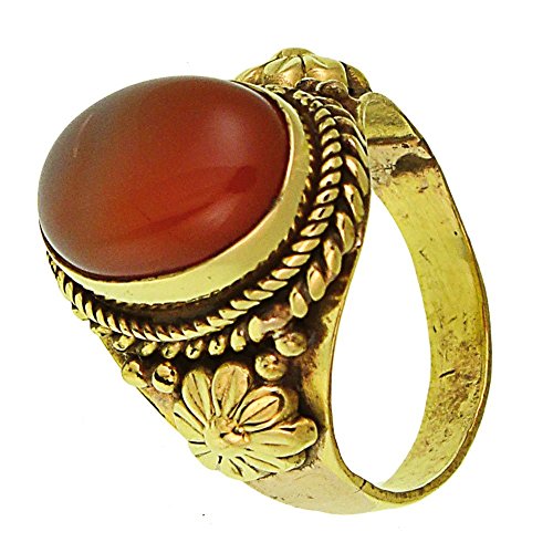 CHICNET Messing Ringe Karneol oval Seile Blumen breit antik golden oxidiert nickelfrei Tribal Schmuck 56 (17.8) von CHICNET