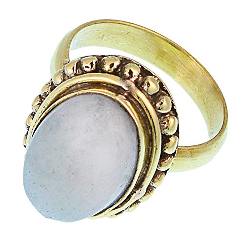 CHICNET Messing Ringe Mondstein 16 mm oval Kugel Rand antik golden nickelfrei oxidiert Tribal Schmuck 58 (18.5) von CHICNET