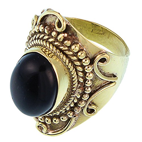 CHICNET Messing Ringe Onyx oval Bögen Punkte Seil oxidiert breit antik golden nickelfrei Tribal Schmuck 54 (17.2) von CHICNET