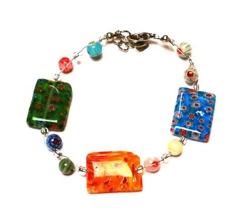 CHICNET Muranoglas Glasperlen Perlen Armband blau grün orange eckig Glitzer Damen 18-20 cm nickelfrei von CHICNET