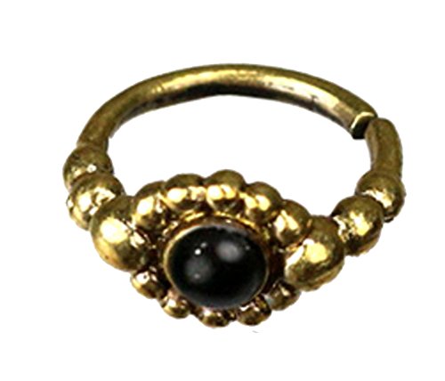 CHICNET Nostril Piercing Nasenringe Brass antik golden Kugelblume Onyx 1 cm/0,8 mm | Unisex Nasenschmuck Damen Herren Stein schwarz Gold von CHICNET
