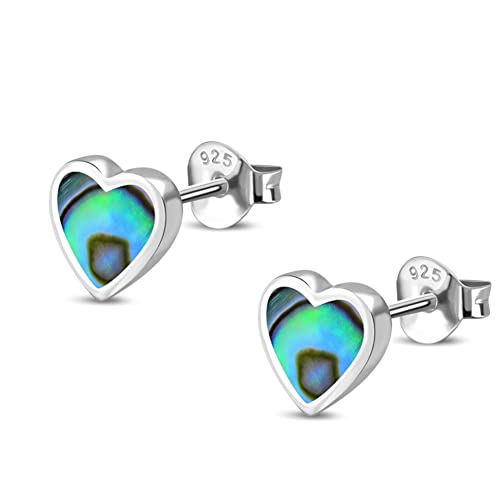 CHICNET Ohrstecker 925 Sterling Silber Herz Stein Muschel Perlmutt Abalone Onyx Malachit Lapis Lazuli eingefasst Damen Herren Ohrringe Herzchen grün blau schwarz bunt weiß Abalone von CHICNET