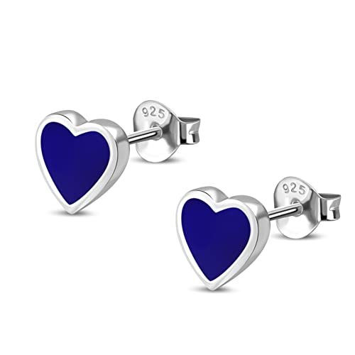 CHICNET Ohrstecker 925 Sterling Silber Herz Stein Muschel Perlmutt Abalone Onyx Malachit Lapis Lazuli eingefasst Damen Herren Ohrringe Herzchen grün blau schwarz bunt weiß Lapis von CHICNET