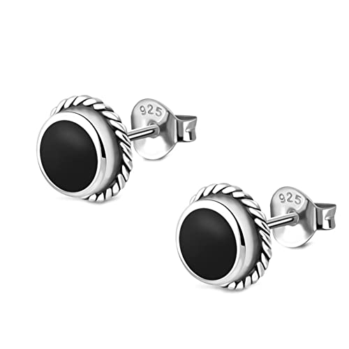 CHICNET Ohrstecker 925 Sterling Silber Seilrand Stein Muschel rund oxidiert Bernstein Perlmutt Abalone Onyx Opal Damen Herren Ohrringe Silberohrstecker Ohr Schmuck Onyx von CHICNET