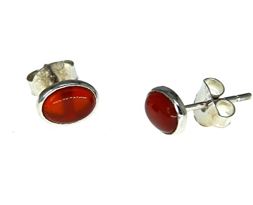 CHICNET Ohrstecker 925 Sterling Silber Stecker mit rotem Onyx Edelstein Damen Ohrringe oval rot 8mm Silberohrstecker echte Steine Ohr Schmuck von CHICNET