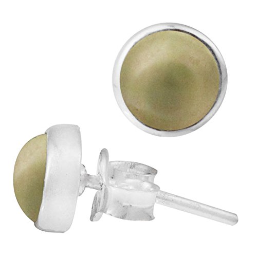 CHICNET Ohrstecker Prehnit grün rund 8 mm 925er Sterling Silber Rand Stein Silberohrstecker von CHICNET