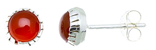 CHICNET Ohrstecker Silber Rand Karneol rot rund 3-5 mm 925er Sterling Silber Stein Silberohrstecker von CHICNET