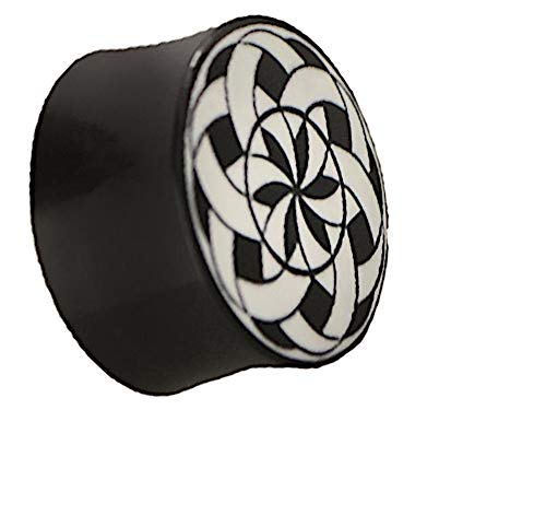 CHICNET Plug Flesh Tunnel Dehner Expander Tube Ohr Lobe Piercing aus Horn schwarz mit Gravur weiß, Bänder Blende Sternmuster, Double Flared, Damen Herren, 8mm bis 22mm CHICNET Plug Flesh Tunnel Dehner Expander Tube Ohr Lobe Piercing aus Horn schwarz mit Gravur weiß, Bänder Blende Sternmuster, Double Flared, Damen Herren, 8mm bis 22mm von CHICNET
