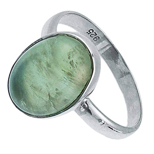 CHICNET Ring aus 925 Sterling Silber und Prehnit Stein, grün oval hellgrün eingefasst Steinringe, Damen Herren Fingerringe, Ringgröße 50 bis 58 Silberringe von CHICNET