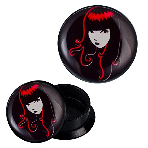 CHICNET Schraub Plug Acryl Mädchen rote Haare Piercing Ohrschmuck 10 mm von CHICNET