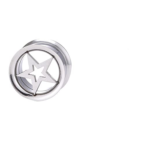 CHICNET Schraubplug Flesh Tunnel Chirurgenstahl dünn Edelstahl Plug silberfarben Stern im Stern Expander Piercing double flared Damen Herren 8mm - 16mm von CHICNET