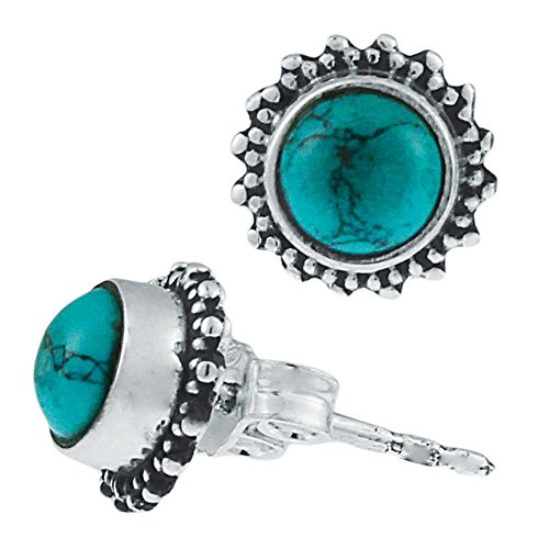 CHICNET Silberohrstecker Türkis rund 8 mm Punkte Spitzen Rand 925er Sterling Silber von CHICNET