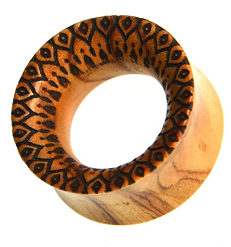 CHICNET Sonnenblumen Gravur Flesh Tunnel aus Olivenholz Holz braun Blume, Double Flared Handarbeit, Plug Ohr Piercing Tube für Damen Herren 12mm-25mm 16 mm von CHICNET