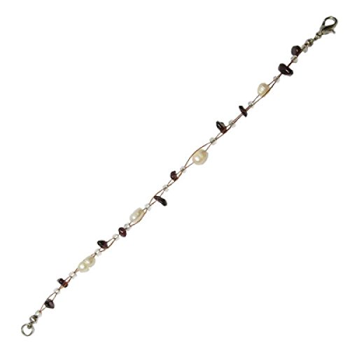 CHICNET Steinsplitter Perlen weiß dunkel lila Armband Damen Karabinerverschluss 18cm-20cm nickelfrei von CHICNET
