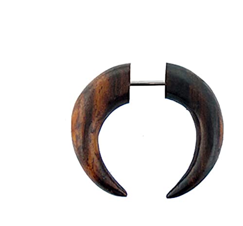 CHICNET Tribal Ohrring aus Sono Holz- gebogene Spike- braun- Edelstahlbügel- fake piercing | Lobe Stecker Fake Dehner Hook Spirale Claw Kralle Damen Herren Organic Handarbeit von CHICNET