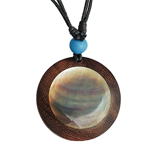 Chic-Net® Holzkette Perlmutt verstellbar Baumwolle Black Shell Muschel Kette Holz rund | Mother of Pearl Halskette Unisex für Herren Damen | Parasitholz Black Shell von CHICNET