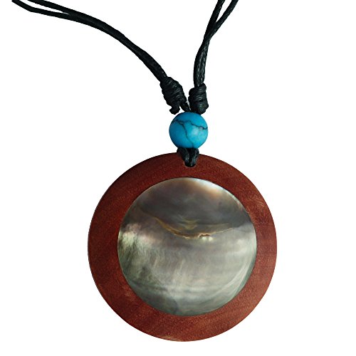 Chic-Net® Holzkette Perlmutt verstellbar Baumwolle Black Shell Muschel Kette Holz rund | Mother of Pearl Halskette Unisex für Herren Damen | Sawoholz Black Shell von CHICNET
