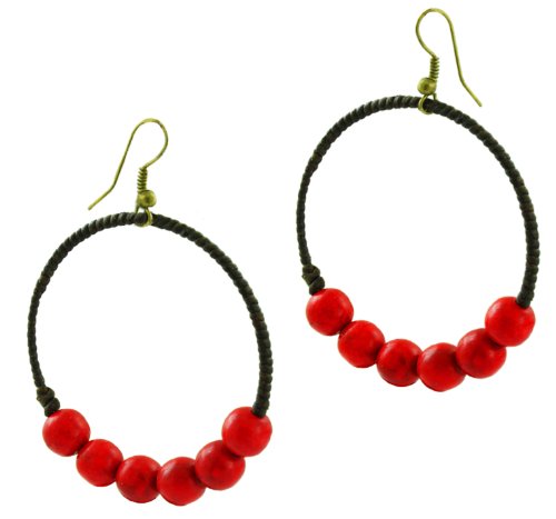 Chic-Net Baumwollohrringe Ohrringe Ohrhänger Baumwolle Damen Schmuck Creolen Perlen rot groß von CHICNET