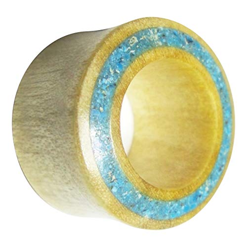 CHICNET Damen Herren Flesh Tunnel Expander Dehner Plug aus Krokodilholz Holz hell und Türkis mit Rim Inlay dünn Double Flared 14 mm von CHICNET