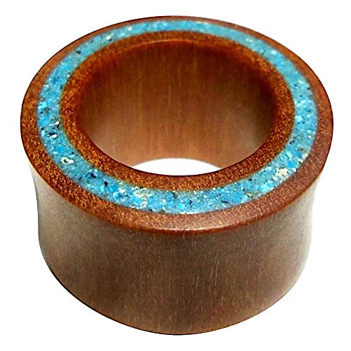 Chic-Net Damen Herren Flesh Tunnel Expander Dehner Plug aus Sawoholz und Türkis mit Rim Inlay dünn Double Flared 12 mm von CHICNET