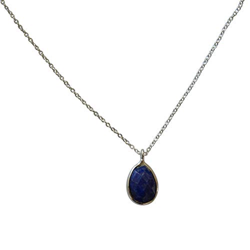 Chic-Net Damen Herren Halskette Silberkette Hals Schmuck Kette aus 925 Sterling Silber und Edelstein facettiert, rund oder Tropfen Anhänger, Karabiner Verschluss verstellbar Lapis Lazuli Tropfen von CHICNET