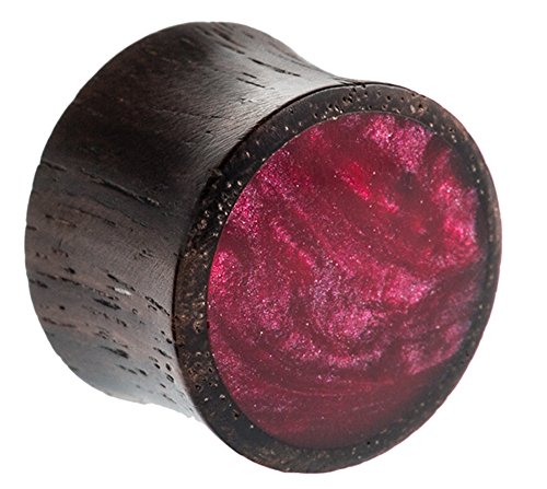 Chic-Net Damen Herren Lobe Piercing Flesh Plug aus Sonoholz Holz und Resin in Dunkelbraun und Magenta Fuchsia pink als Inlay, Double Flared (05 mm) von CHICNET